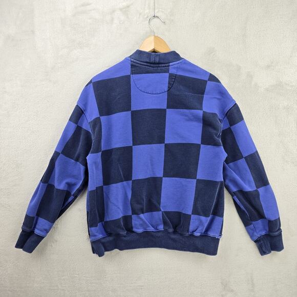 Stussy Crewneck Sweatshirt Womens XS Blue Blur Checker Streetwear Surf Skate Vtg - Picture 8 of 10